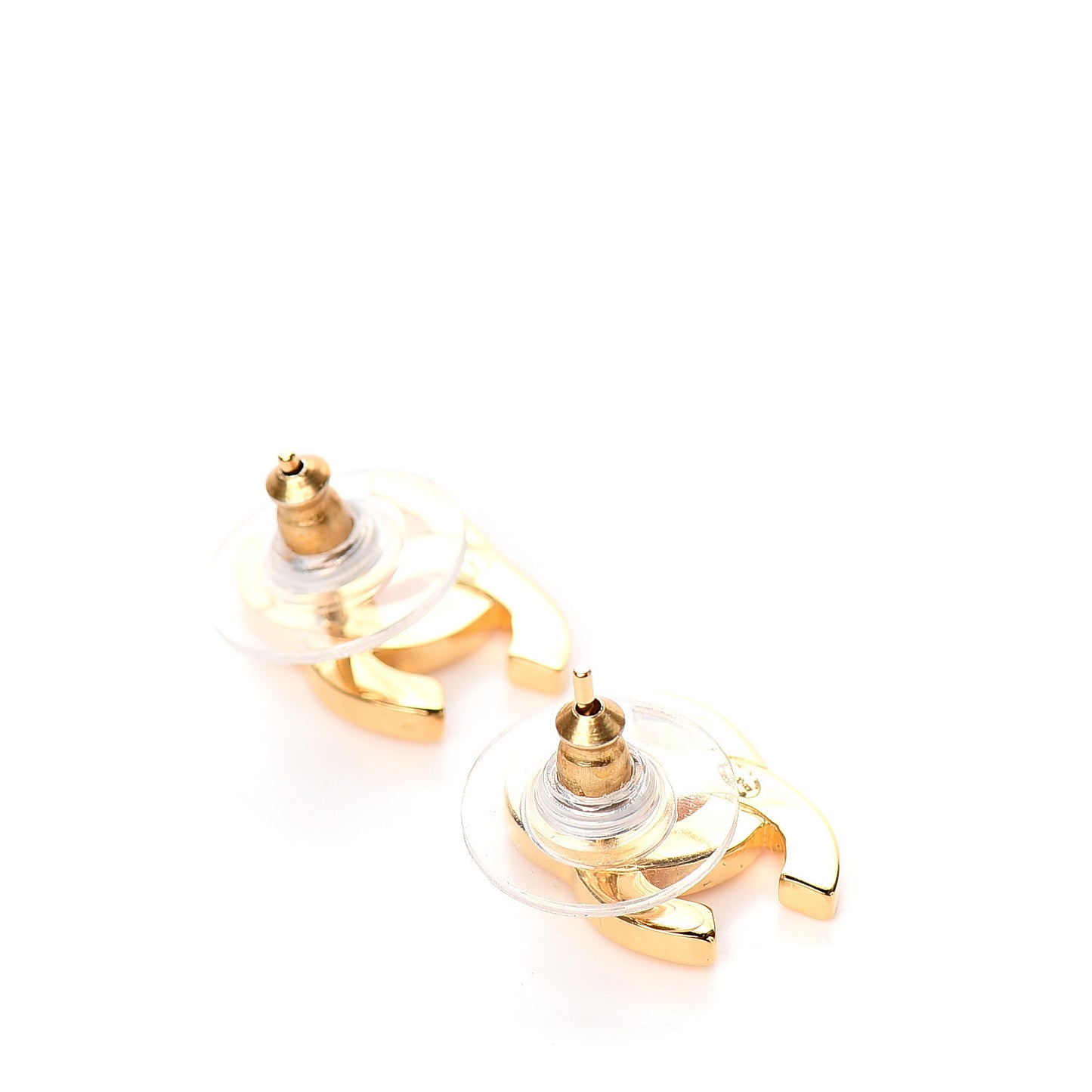 Metal CC Paris Button Stud Earrings Gold