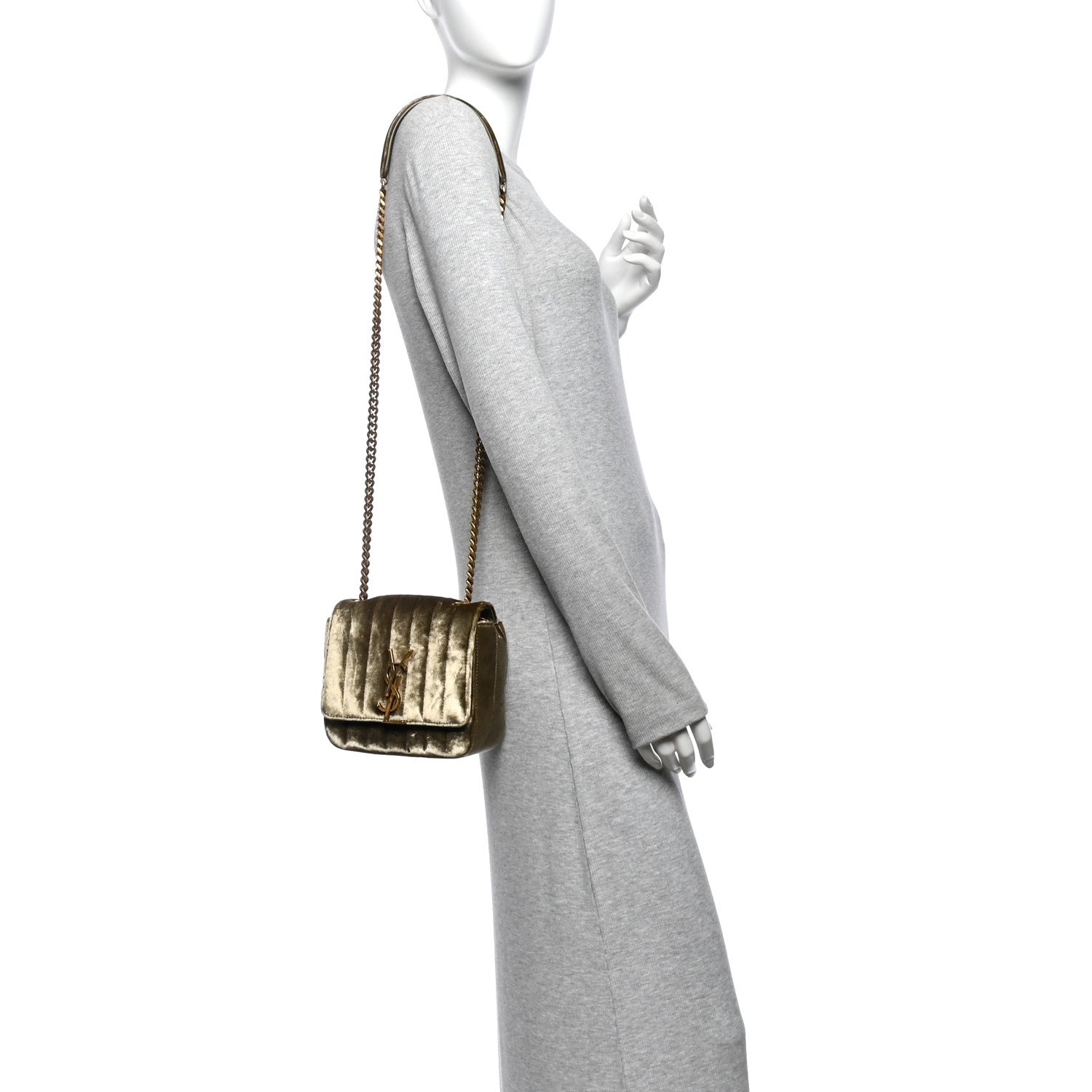 Saint Laurent Velvet Matelasse Small Vicky Chain Bag Dark Vintage Olive 2 of 10