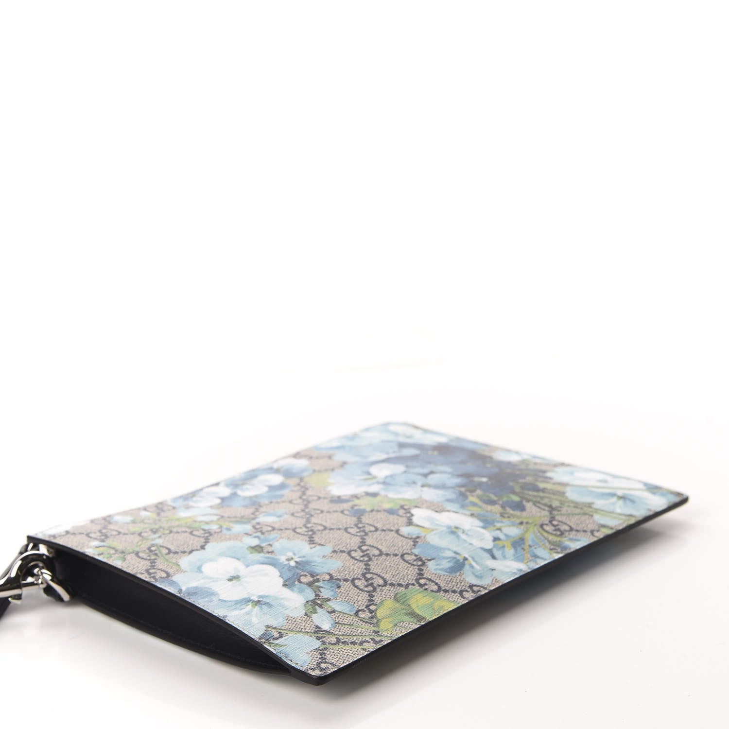 Gucci GG Supreme Monogram Blooms Small Zip Wristlet Pouch Beige Blue Black 4 of 7