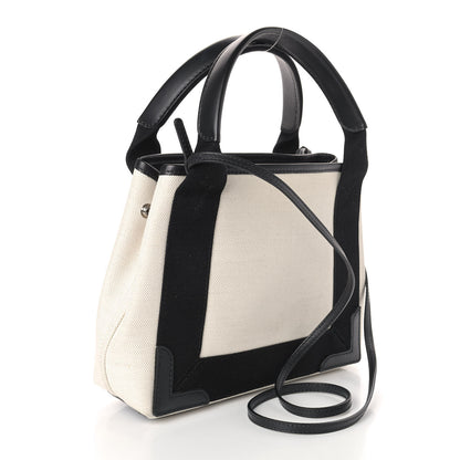 Balenciaga Cotton Canvas Calfskin Navy Cabas XS Natural Black 3 of 11