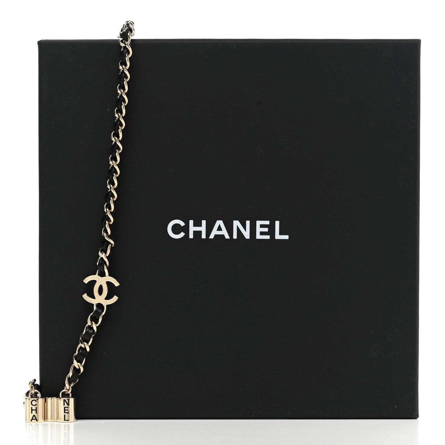 Metal Lambskin CC AirPods Necklace Gold Black