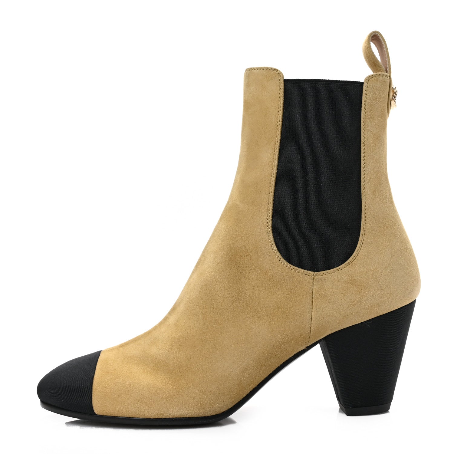 Chanel Suede Kidskin Crossgrain Cap Toe CC Short Ankle Boots 38 Beige Black 1 of 8