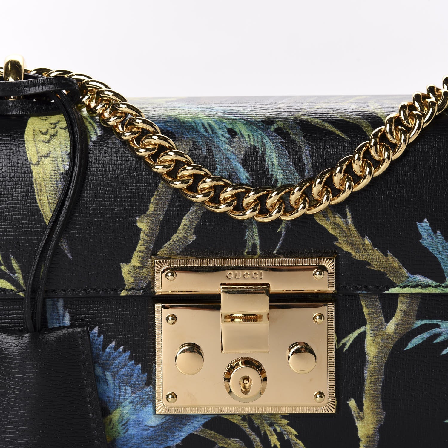 Gucci Calfskin Tropical Print Small Padlock Shoulder Bag Black Multi 9 of 9