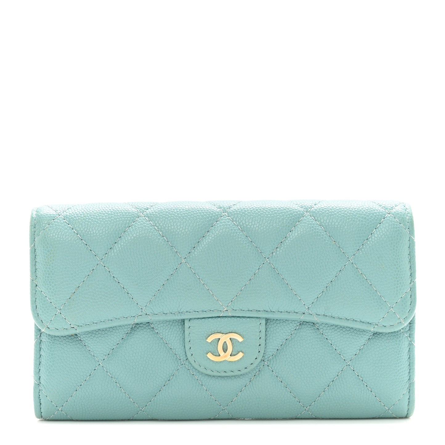 Caviar Quilted Medium Gusset Flap Wallet Light Blue