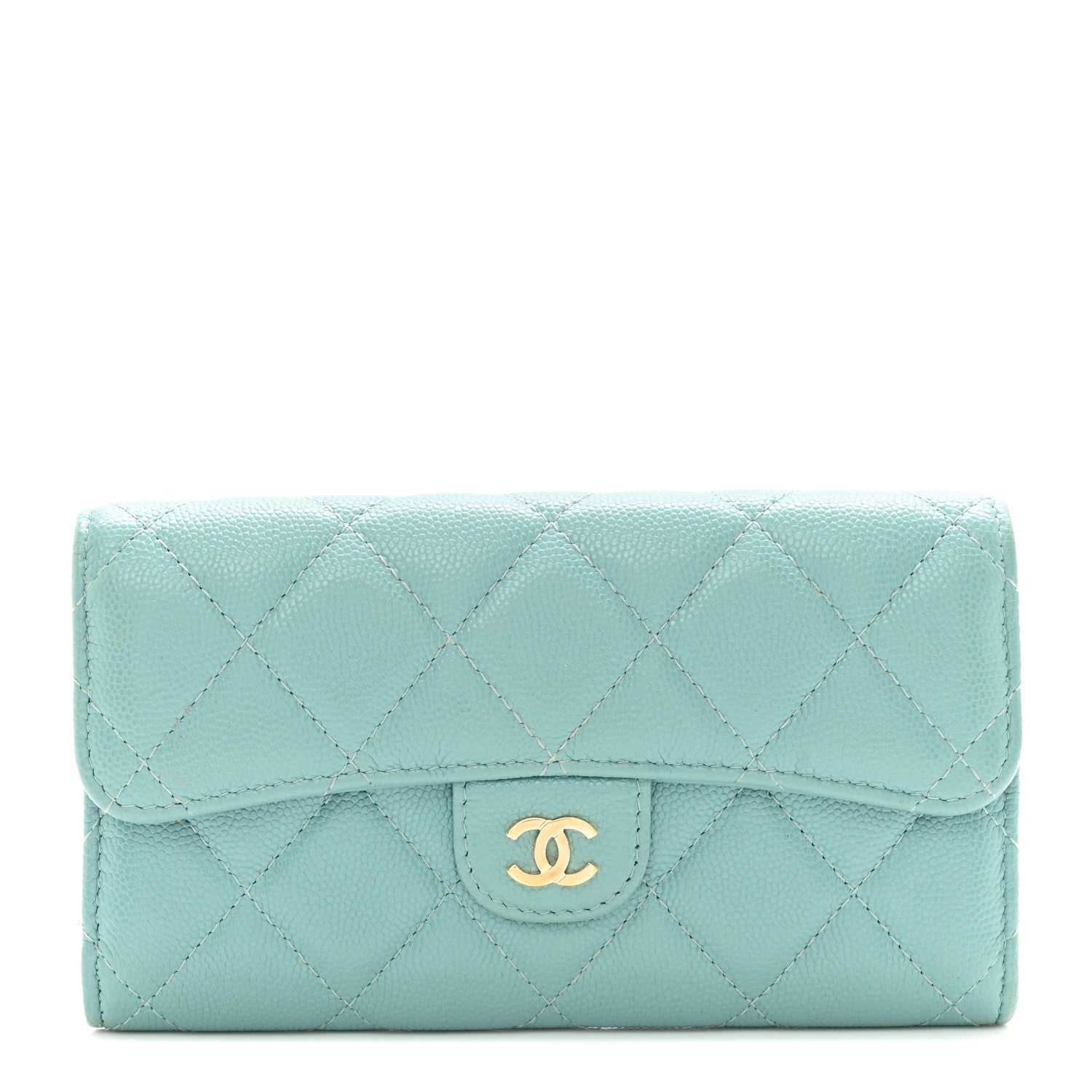 Chanel Caviar Quilted Medium Gusset Flap Wallet Light Blue 1 of 10