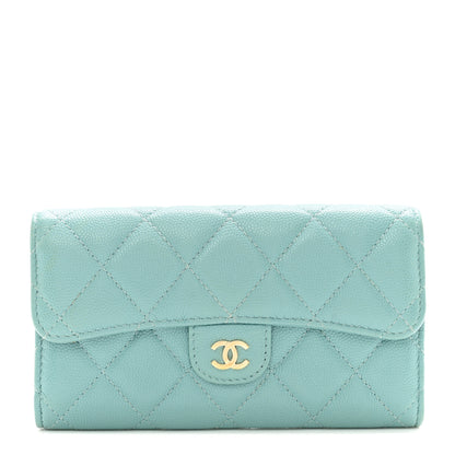Chanel Caviar Quilted Medium Gusset Flap Wallet Light Blue 1 of 10