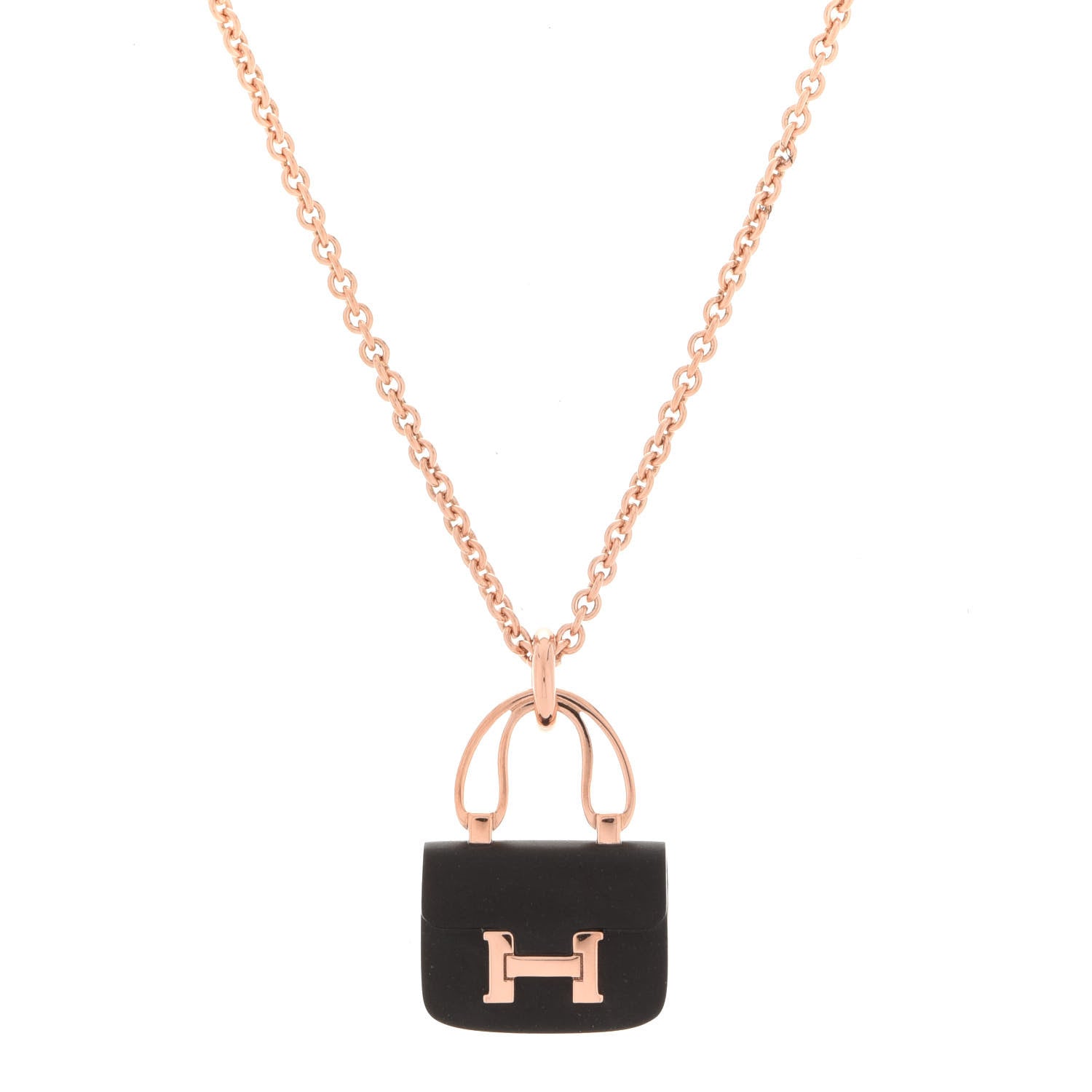 Hermes 18K Rose Gold Black Jade Constance Amulettes Pendant Necklace 4 of 7