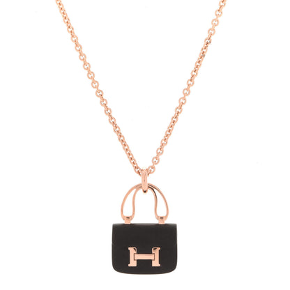 Hermes 18K Rose Gold Black Jade Constance Amulettes Pendant Necklace 4 of 7