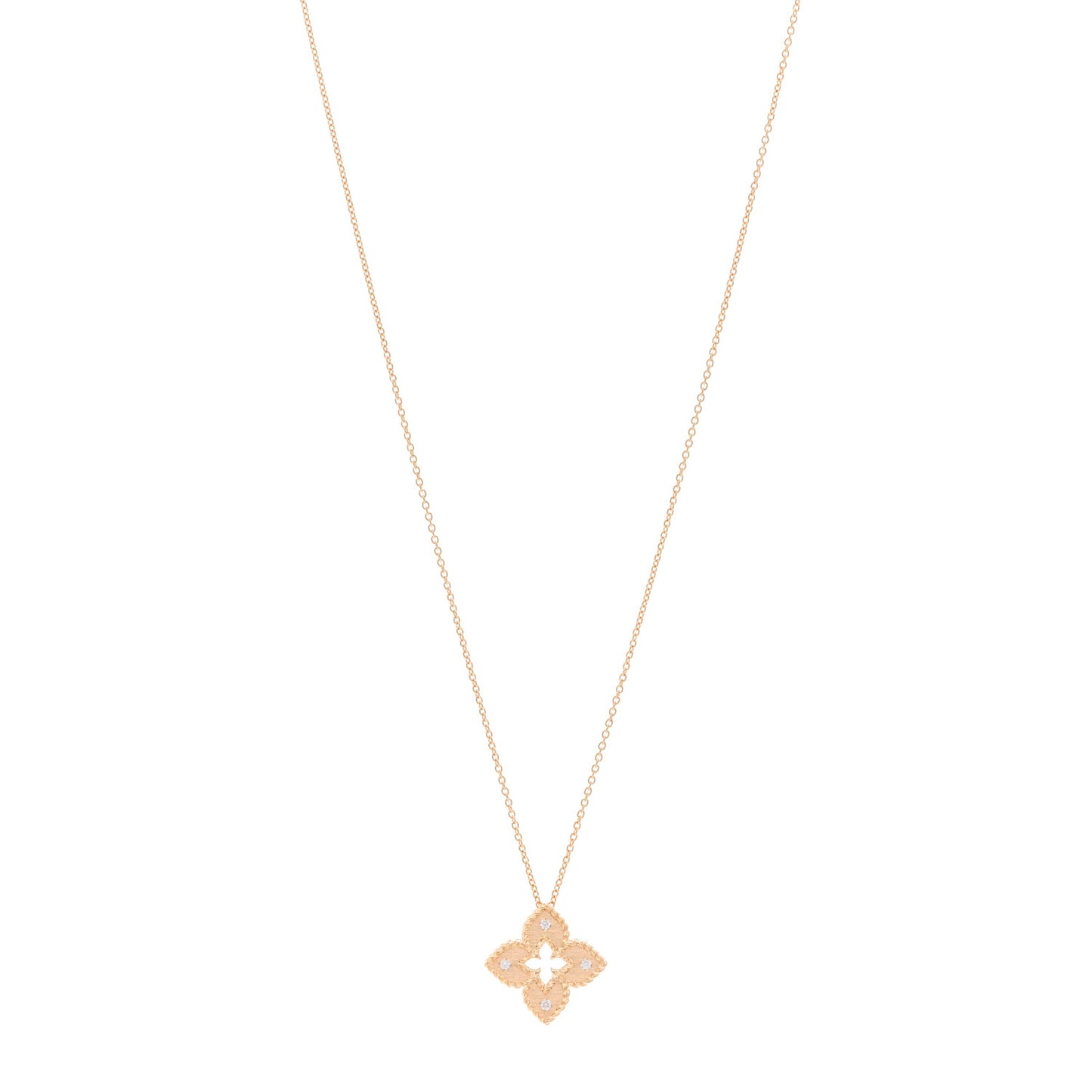 18K Rose Gold Diamond Petite Venetian Princess Flower Pendant Necklace