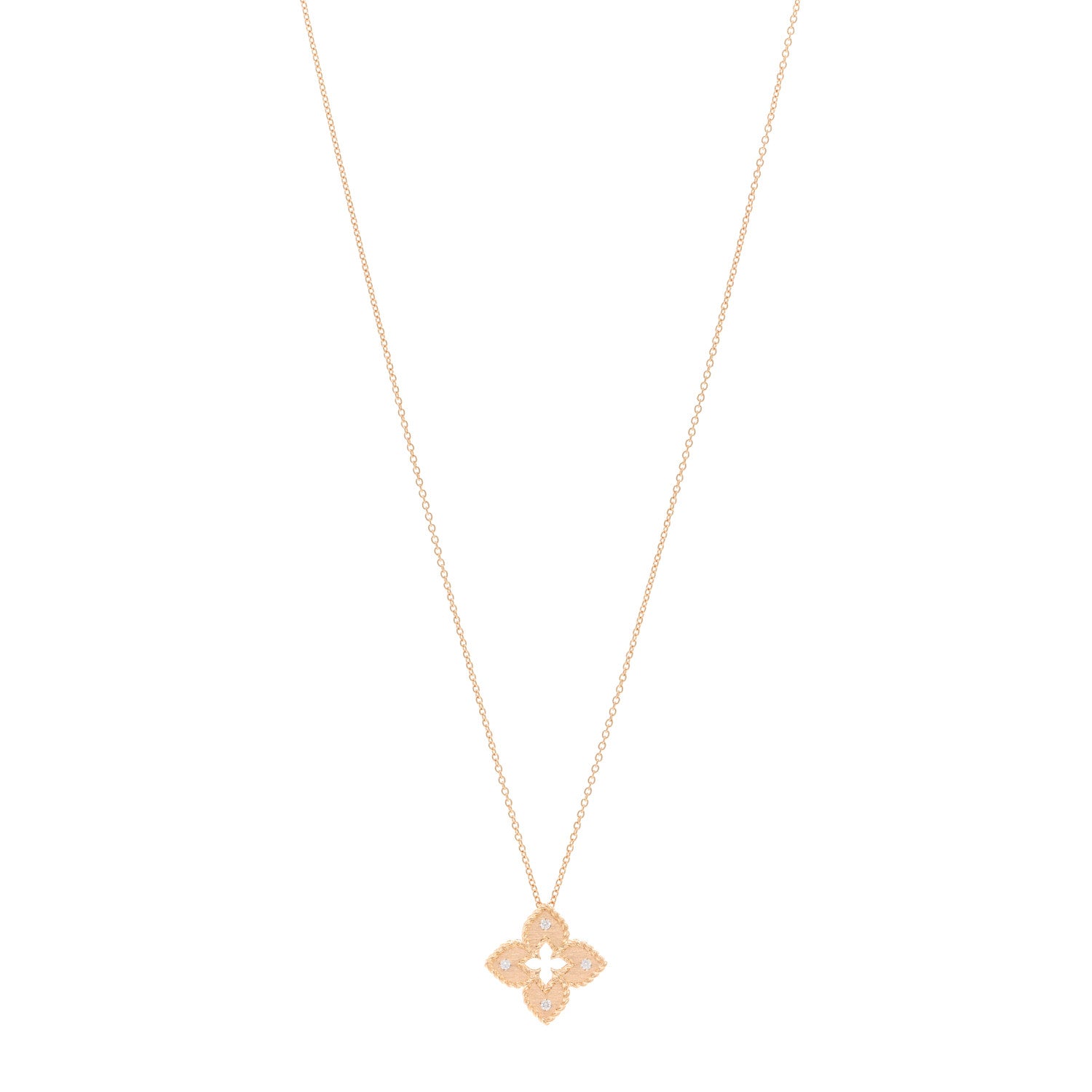 Roberto Coin 18K Rose Gold Diamond Petite Venetian Princess Flower Pendant Necklace 1 of 4