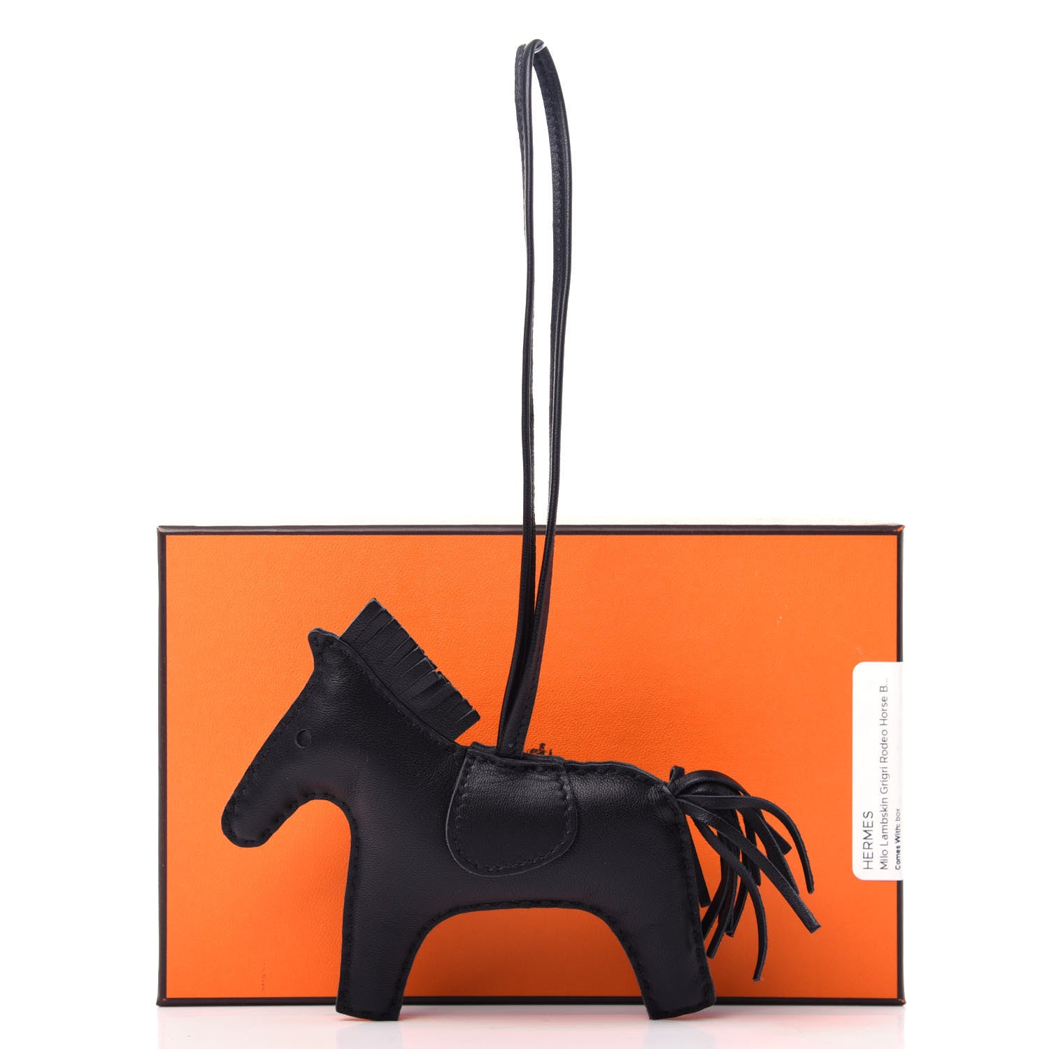 Hermes Milo Lambskin Grigri Rodeo Horse Bag Charm MM So Black 4 of 5