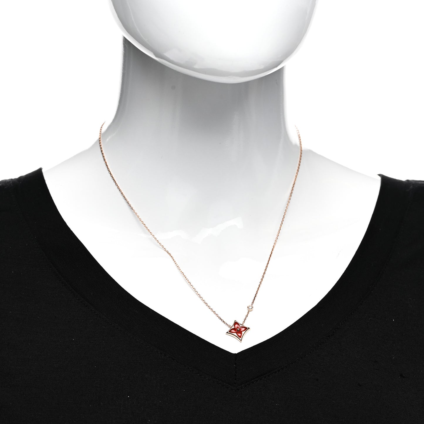18K Pink Gold Diamond Carnelian Color Blossom BB Star Pendant Necklace