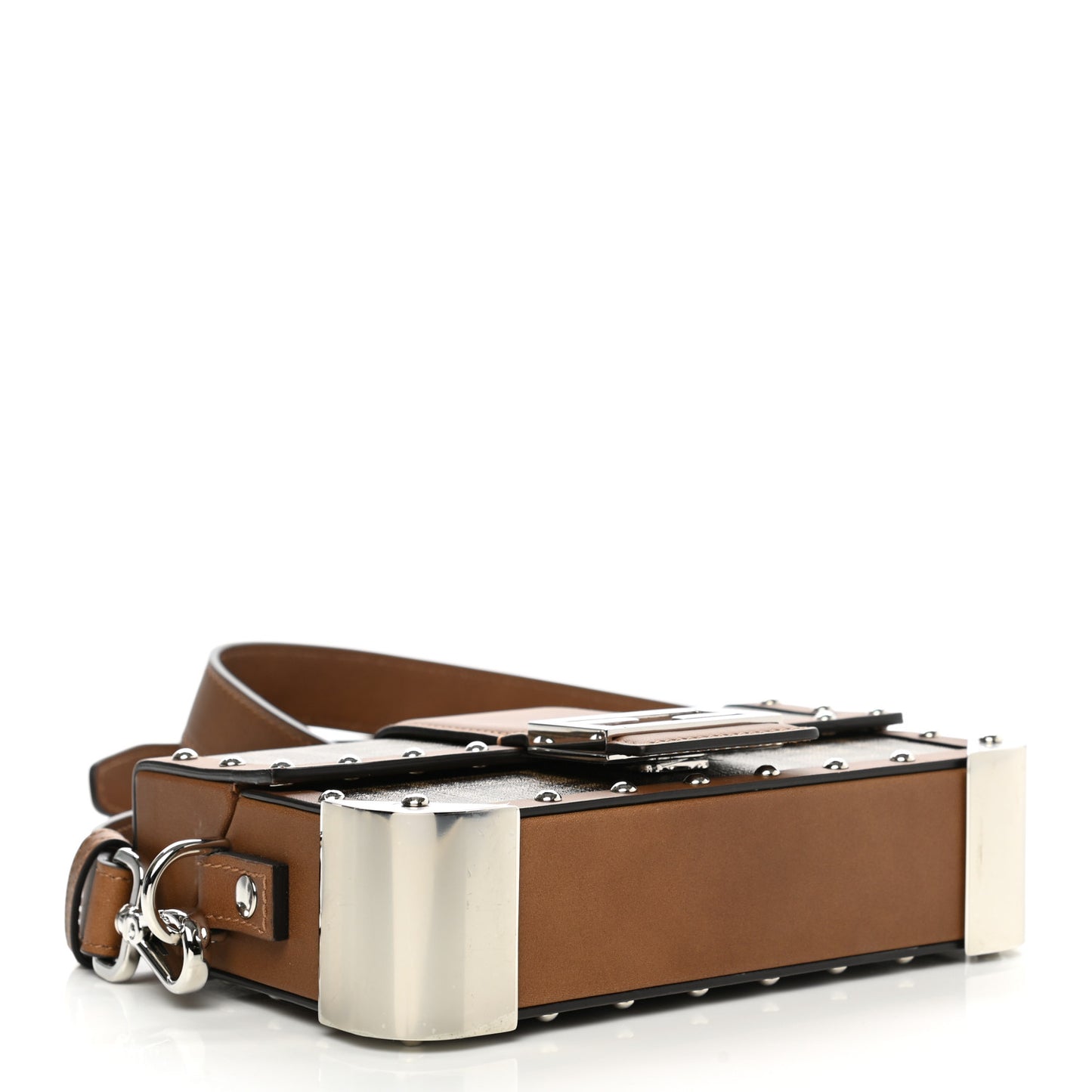 Shiny Glazed Fabric Vachetta FF 1974 Mini Baguette Trunk Mogano Panna Cuoio