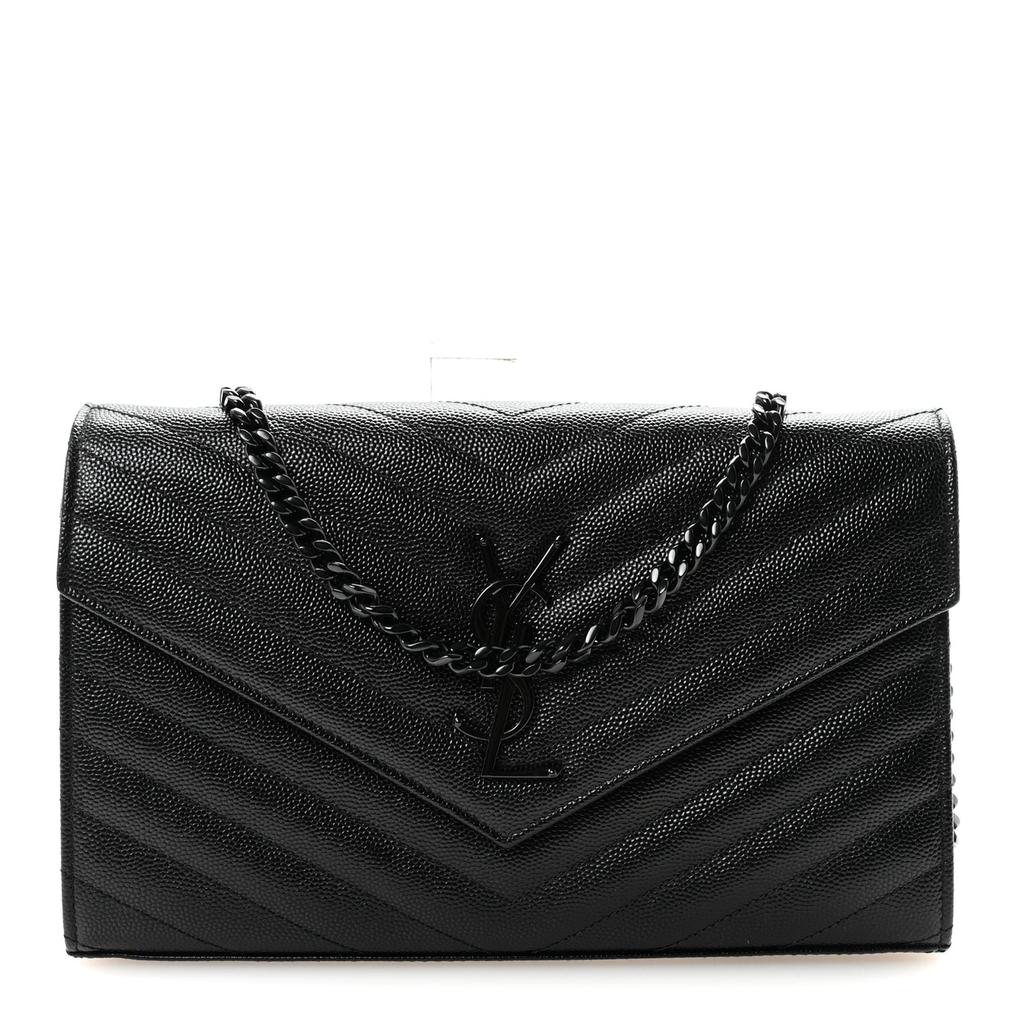 Grain De Poudre Matelasse Chevron Monogram Monochrome Chain Wallet Black