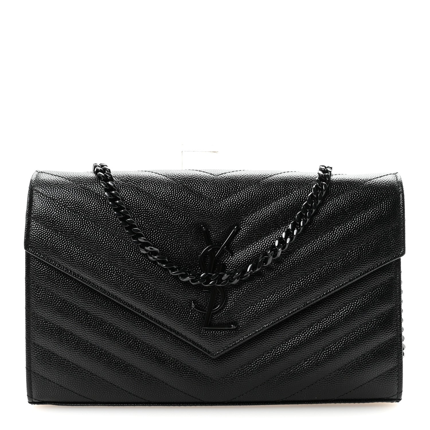 Saint Laurent Grain De Poudre Matelasse Chevron Monogram Monochrome Chain Wallet Black 1 of 10