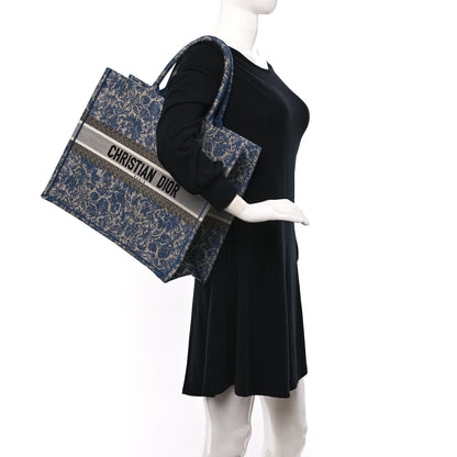 Christian Dior Canvas Embroidered Large Brocart Book Tote Blue 2 of 9