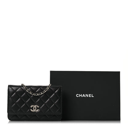 Chanel Lambskin Quilted Crystal CC Wallet On Chain WOC Black 15 of 15