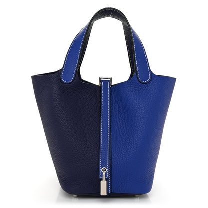 Hermes Taurillon Clemence Casaque Picotin Lock 18 PM Bleu Electrique Bleu Encre 1 of 11