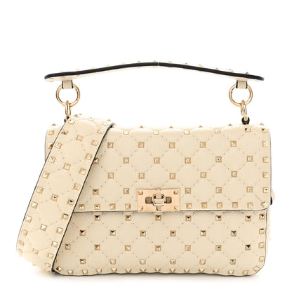 Valentino Garavani Grained Calfskin Medium Rockstud Spike Shoulder Bag Light Ivory 1 of 9