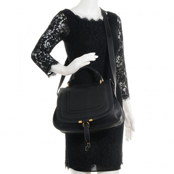 Calfskin Medium Marcie Top Handle Bag Black