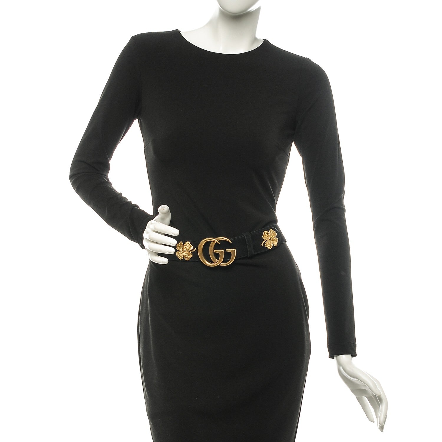 Gucci Suede Calfskin Marmont Clover Belt 90 36 Black 2 of 8