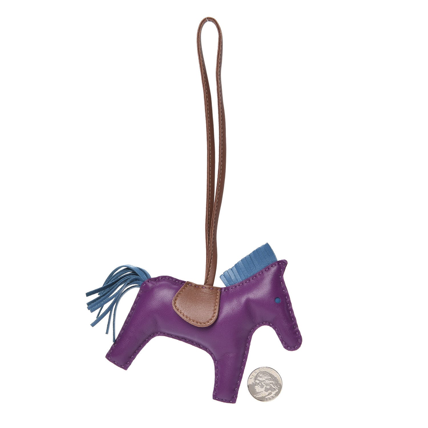 Hermes Milo Lambskin Grigri Rodeo Horse Bag Charm MM Anemone Bleu Izmir Fauve 2 of 4