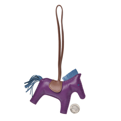 Hermes Milo Lambskin Grigri Rodeo Horse Bag Charm MM Anemone Bleu Izmir Fauve 2 of 4