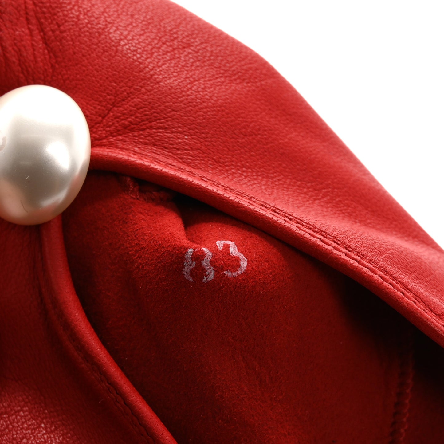 Lambskin Pearl Fingerless CC Gloves 7 Red