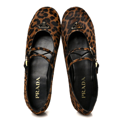 Prada Calf Hair Leopard Print Ballerina Flats 38.5 Honey 2 of 8