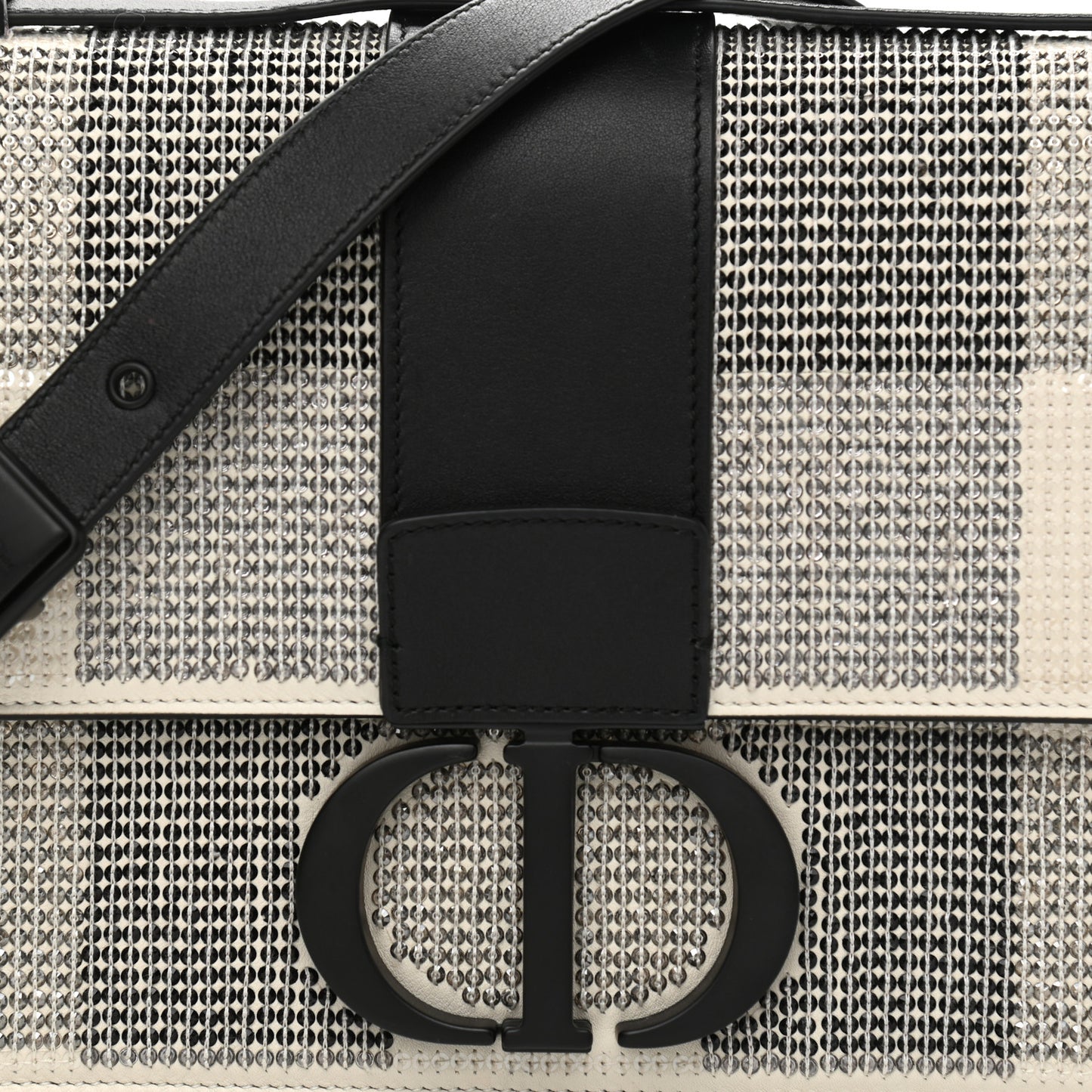Crystal Calfskin 30 Checkered Montaigne Flap Bag Black White