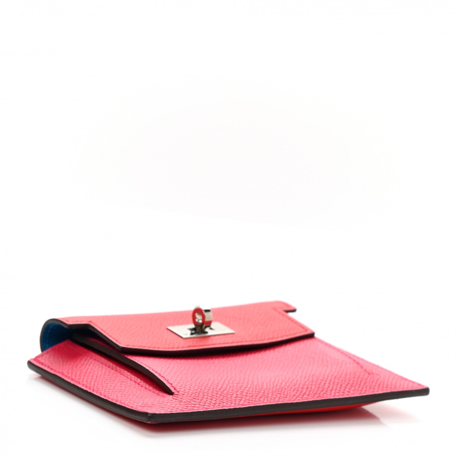 Hermes Epsom Tri-Color Kelly Pocket Compact Wallet Rouge Coeur Rose Extreme Bleu Zanzibar 4 of 8