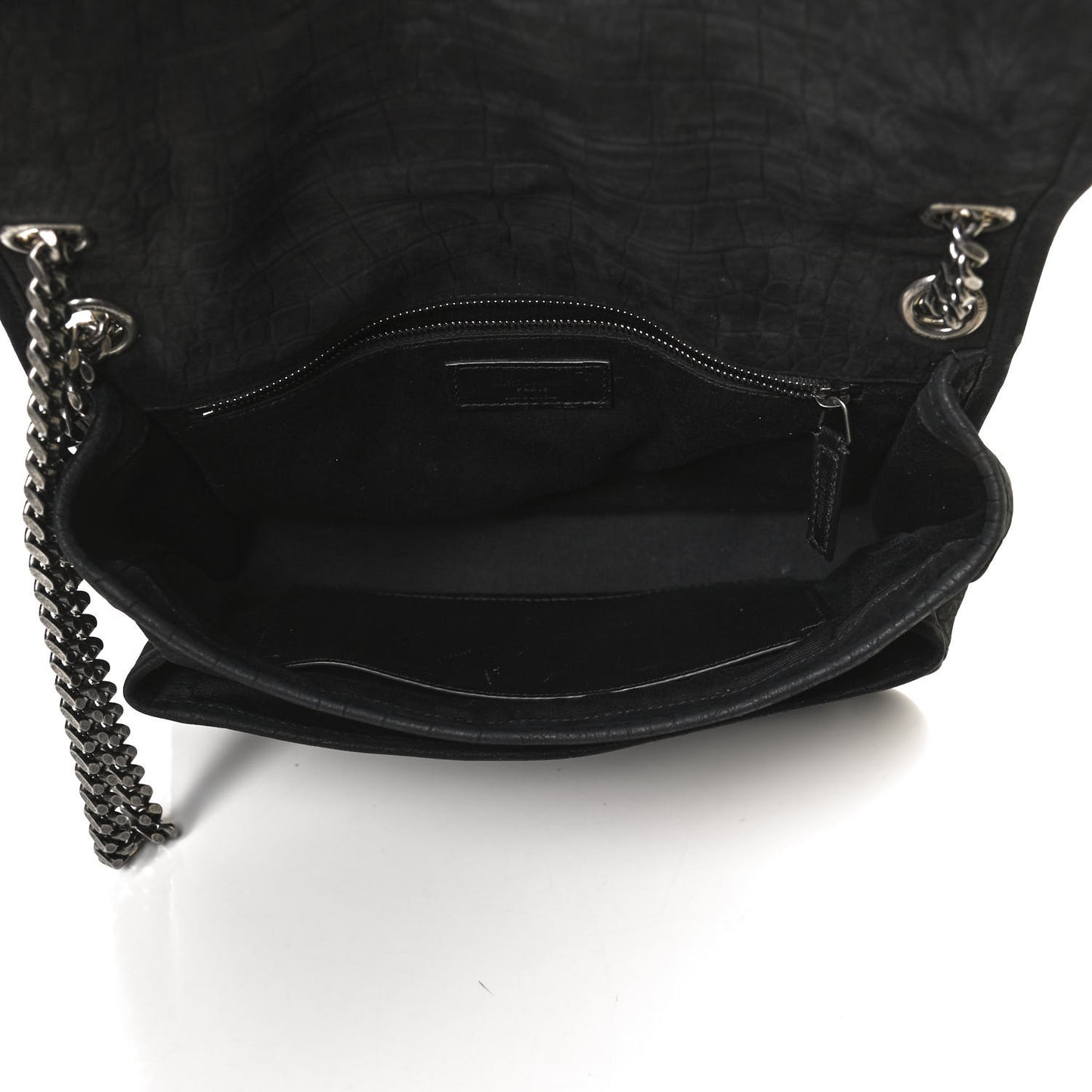 Nubuck Crocodile Embossed Monogram Medium Niki Chain Satchel Black