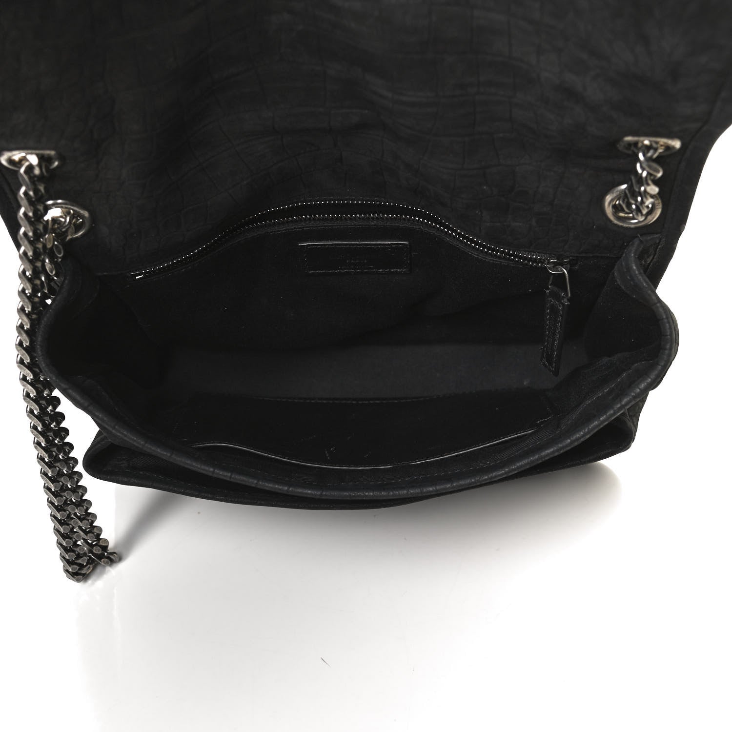 Saint Laurent Nubuck Crocodile Embossed Monogram Medium Niki Chain Satchel Black 5 of 10