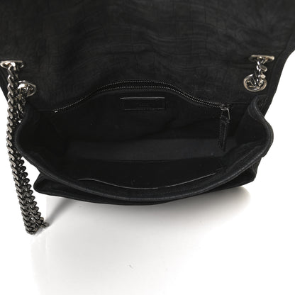 Saint Laurent Nubuck Crocodile Embossed Monogram Medium Niki Chain Satchel Black 5 of 10