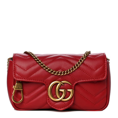 Gucci Calfskin Matelasse Super Mini GG Marmont Shoulder Bag Hibiscus Red 1 of 14