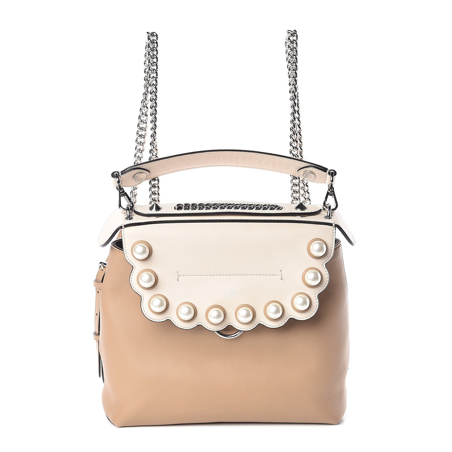 Vitello Century Pearl Bi-Color Scalloped Back to School Backpack Cuoio Camelia