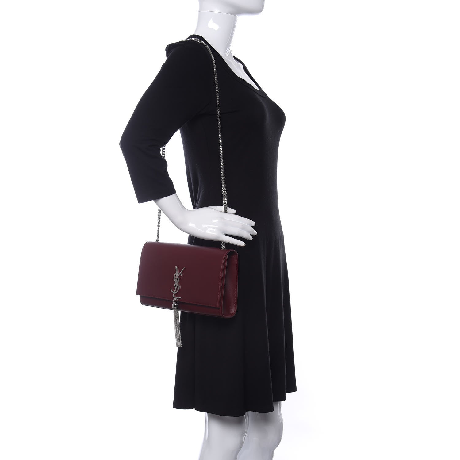 Saint Laurent Smooth Calfskin Medium Classic Monogram Kate Tassel Satchel Rouge Legion 2 of 12