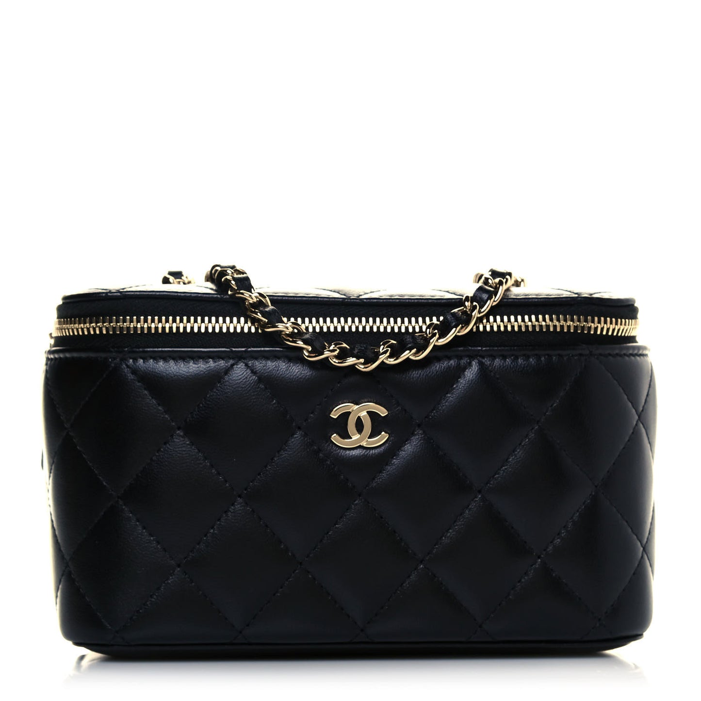 Lambskin Quilted Small Vanity Case With Chain Black