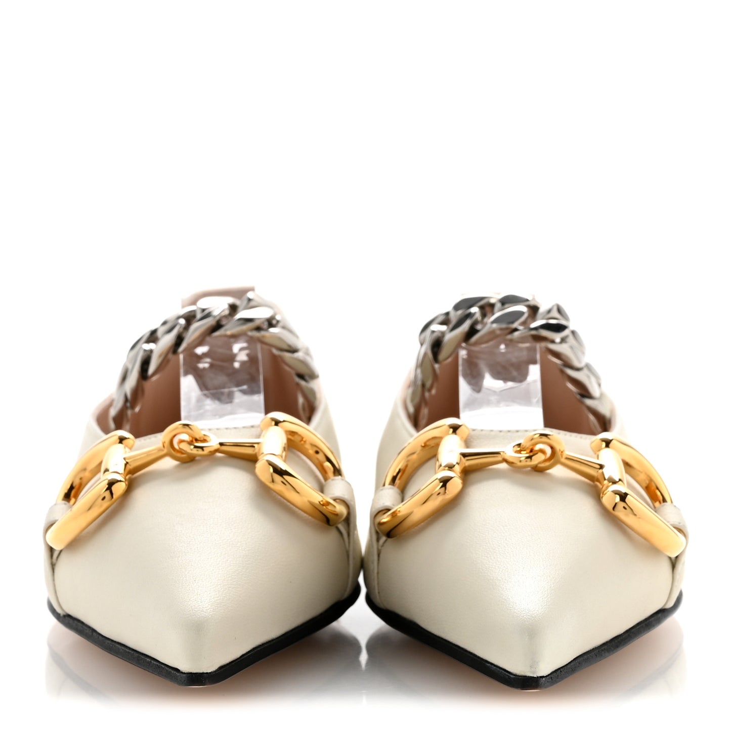 Nappa Lumiere Deva Horsebit Chain Embellished Flats 35.5 Dusty White