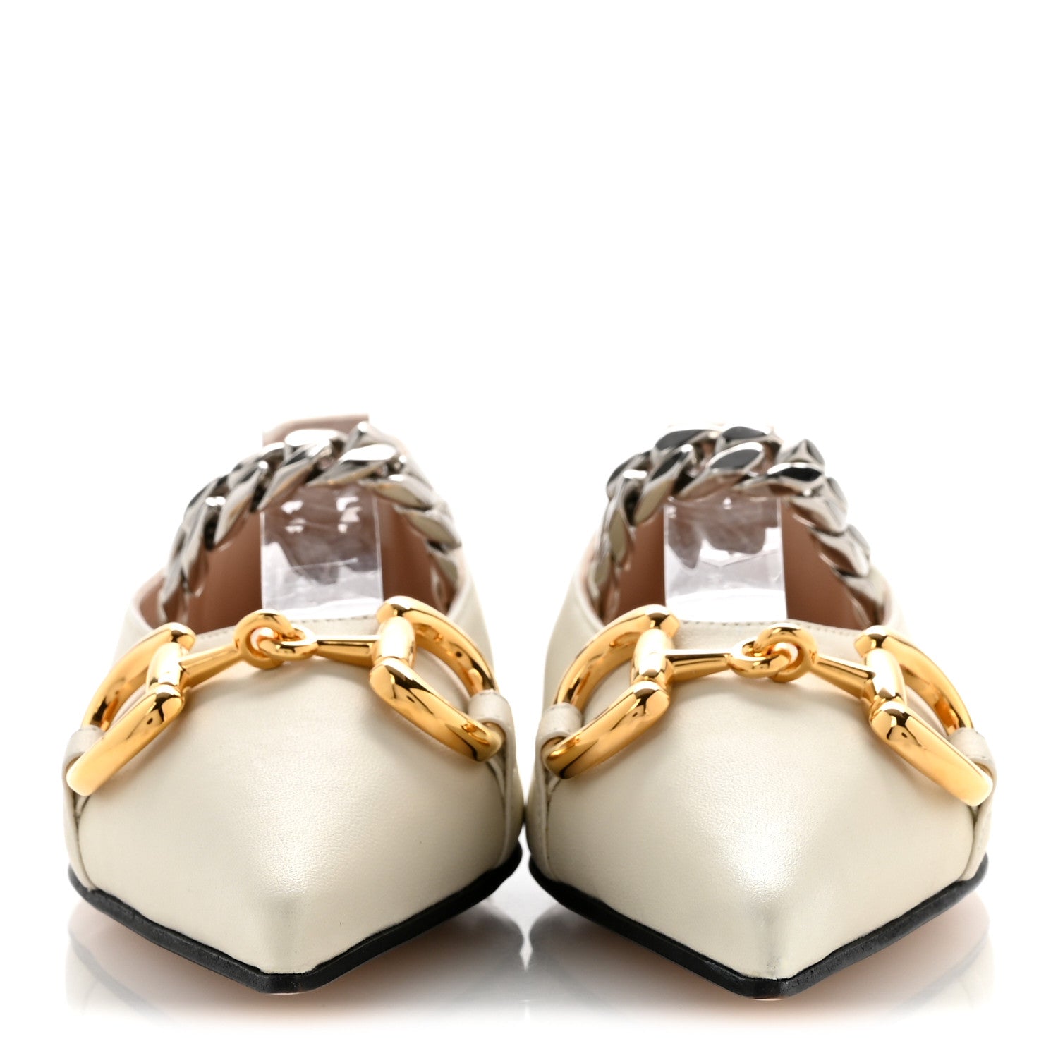 Gucci Nappa Lumiere Deva Horsebit Chain Embellished Flats 35.5 Dusty White 3 of 10