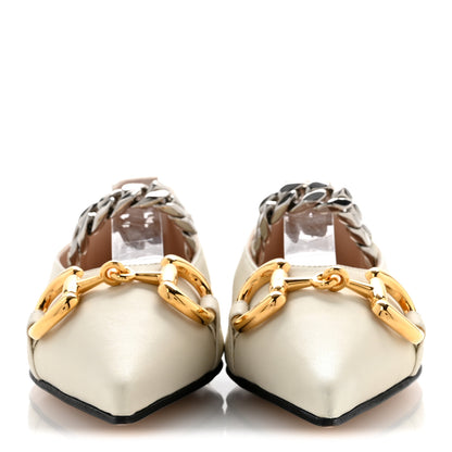 Gucci Nappa Lumiere Deva Horsebit Chain Embellished Flats 35.5 Dusty White 3 of 10