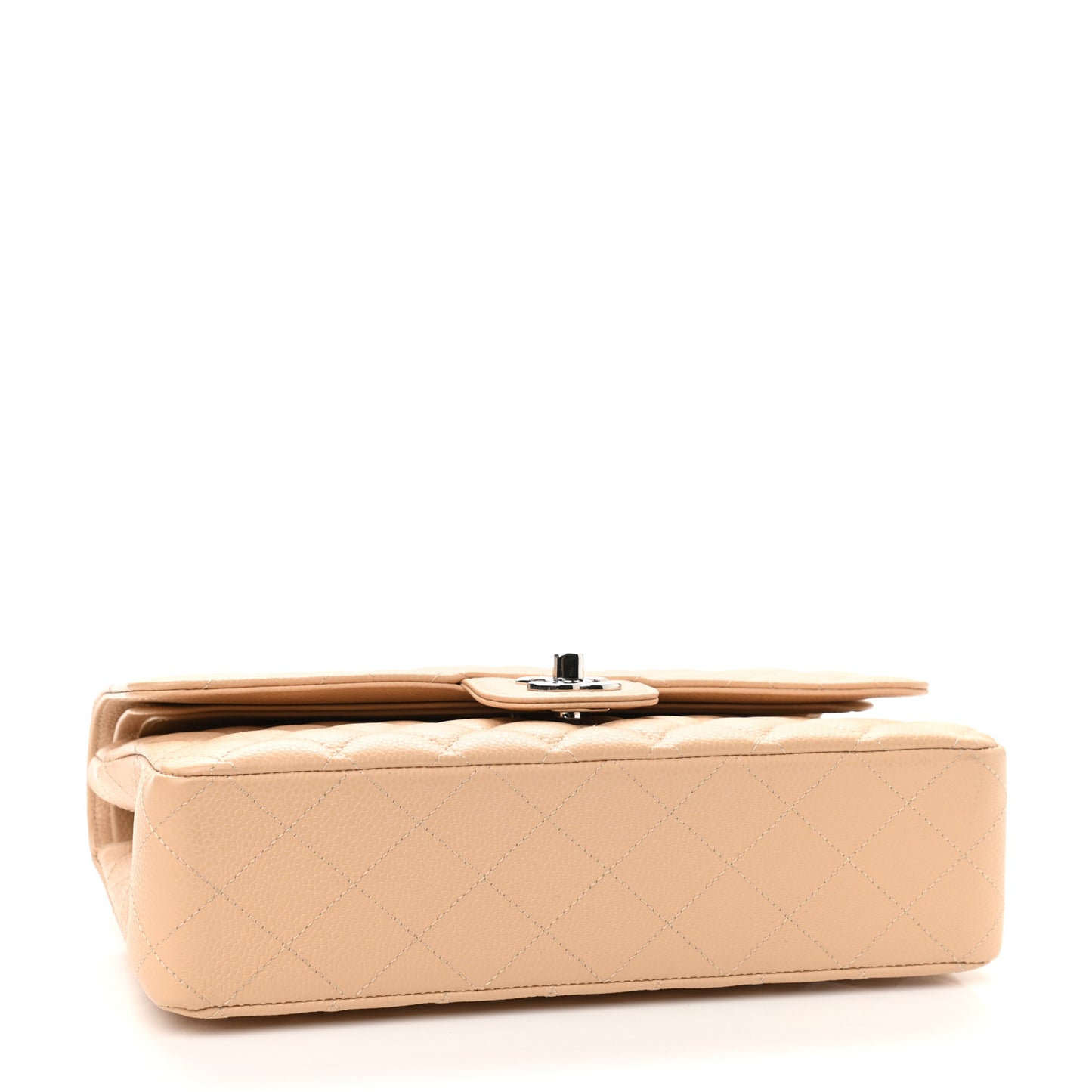 Caviar Quilted Medium Double Flap Beige
