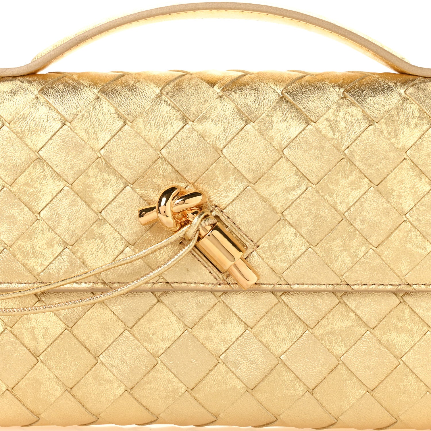 Bottega Veneta Metallic Satin Lambskin Intrecciato Long Andiamo Top Handle Clutch Gold 8 of 10