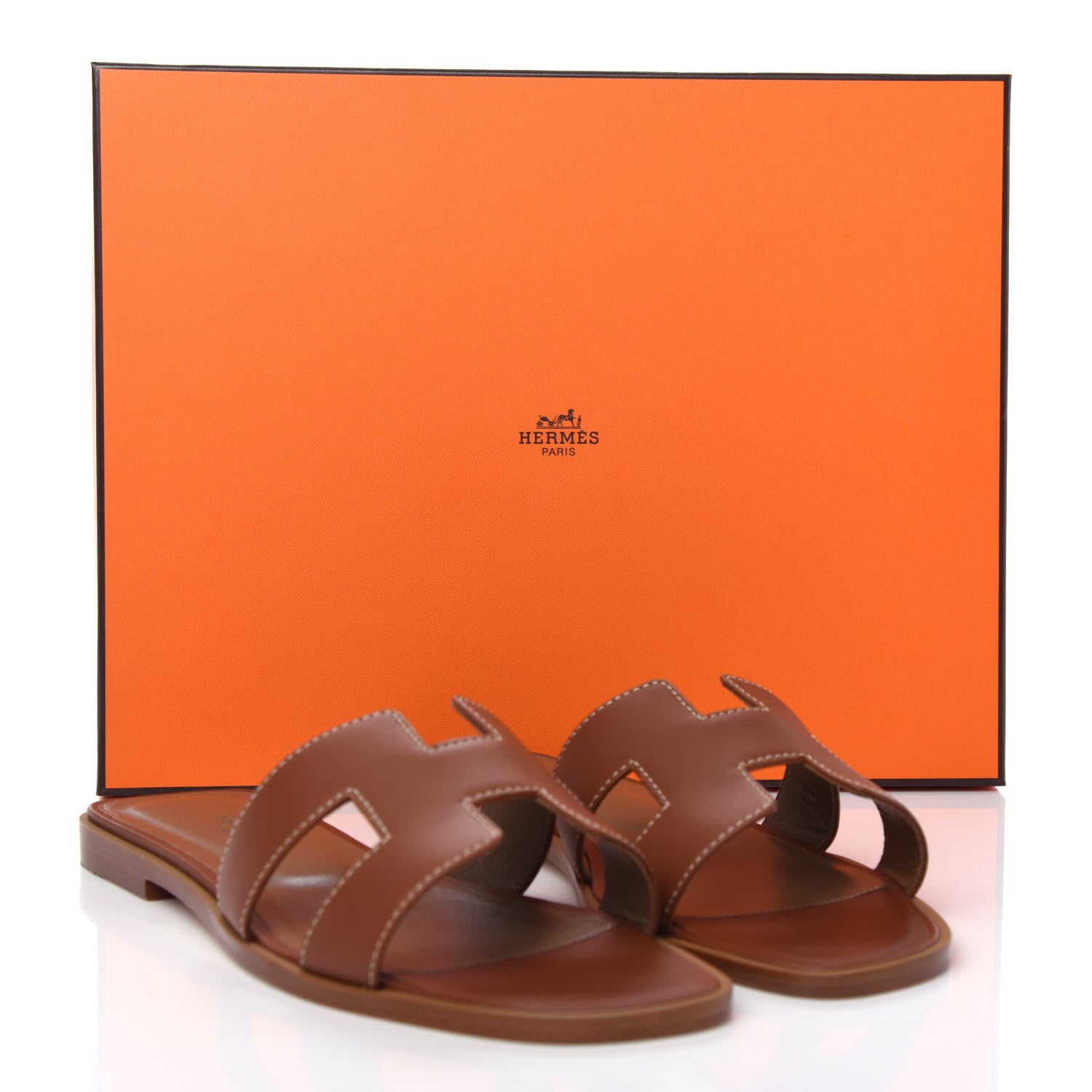 Hermes Box Calfskin Oran Sandals 37.5 Gold 11 of 11