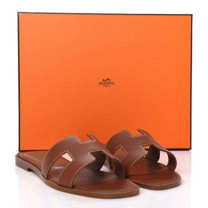 Hermes Box Calfskin Oran Sandals 37.5 Gold 11 of 11