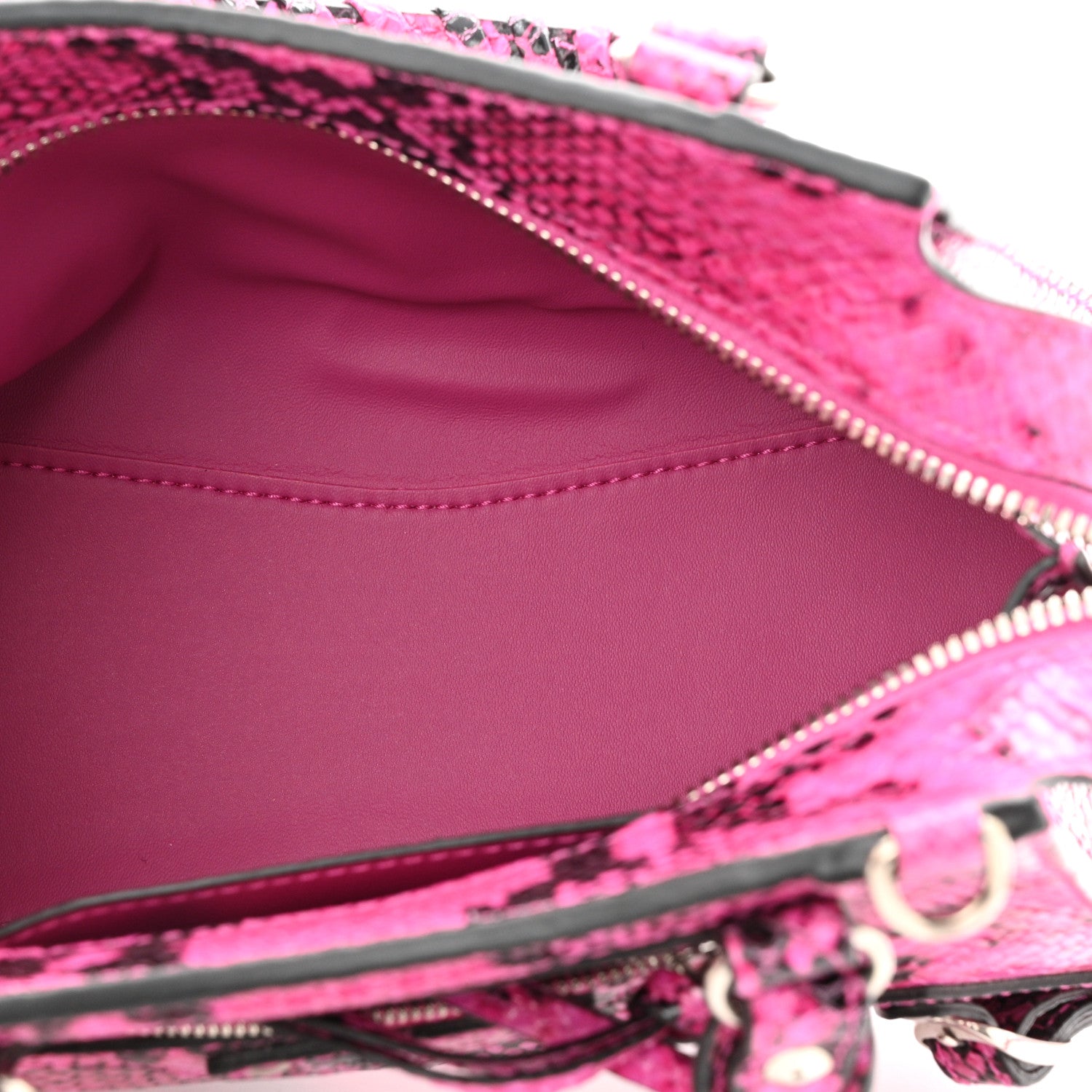 Balenciaga Calfskin Python Effect Neo Classic Silver Hardware Mini City Fuchsia Black 5 of 11