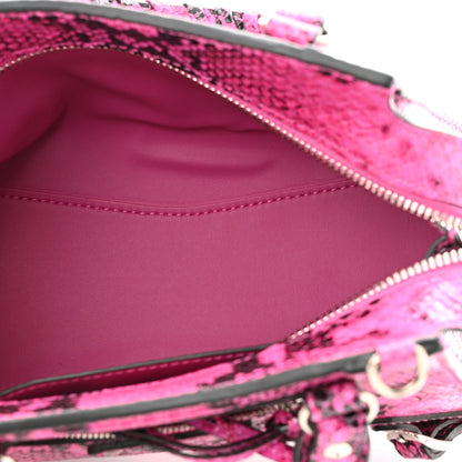 Balenciaga Calfskin Python Effect Neo Classic Silver Hardware Mini City Fuchsia Black 5 of 11