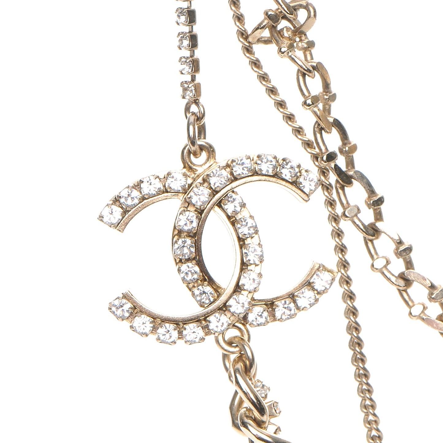 Crystal Chain CC Necklace Gold