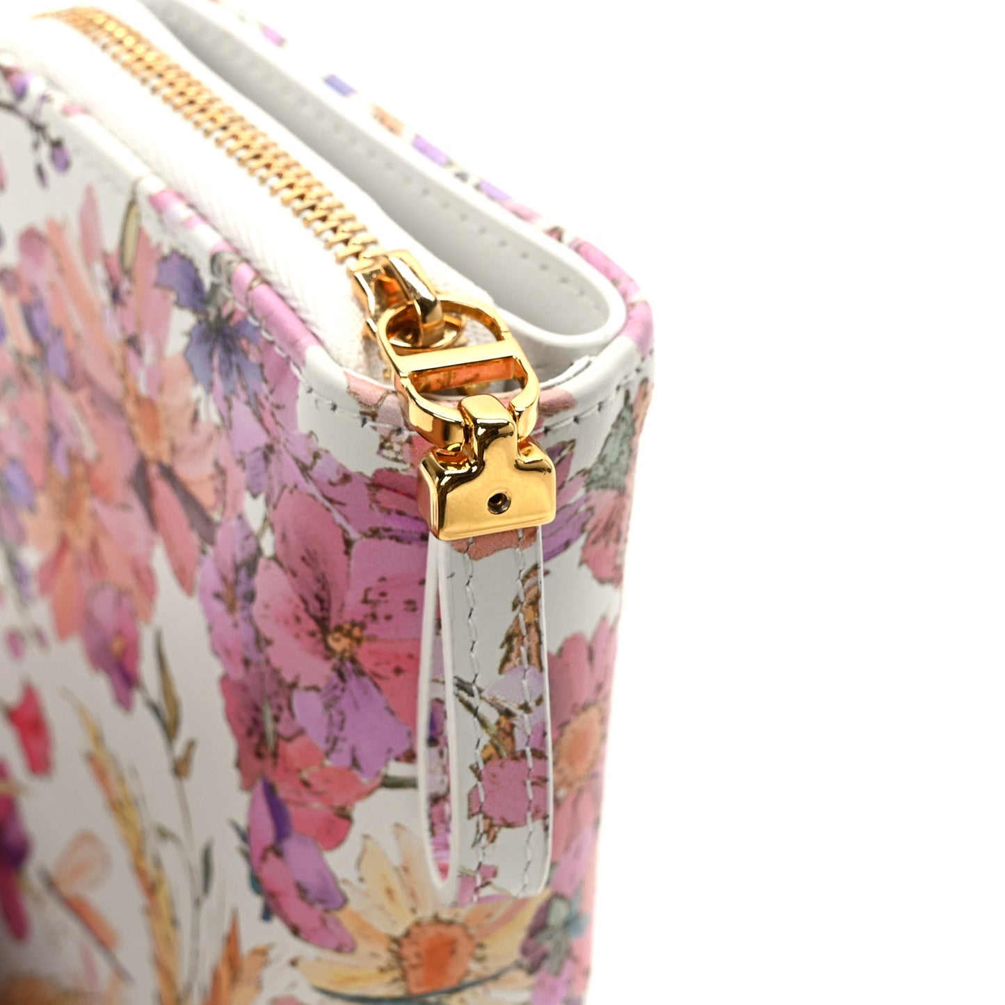 Calfskin Caro Freesia Zipped Wallet White Multicolor