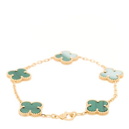 Van Cleef & Arpels 18K Yellow Gold Malachite 5 Motifs Vintage Alhambra Bracelet 2 of 5